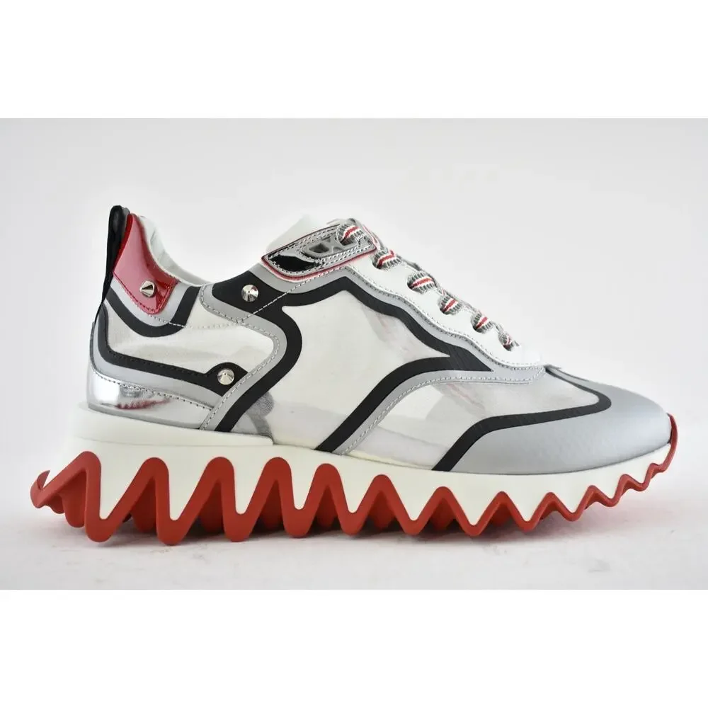Christian Louboutin Sharkina Flat Silver Black Red Platform Low Top Sneaker 36.5